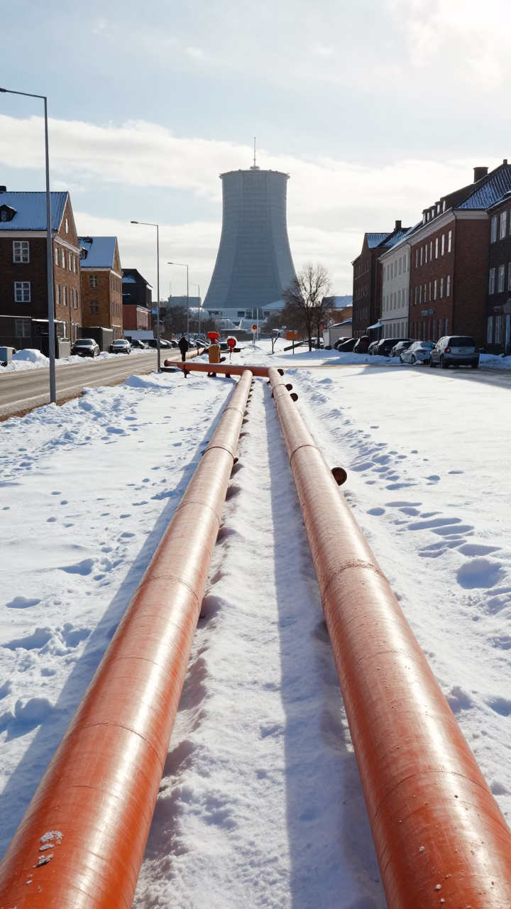 Copenhagen District Heating Corridor Snow Noon 1970s in in Copenhagen, Denmark