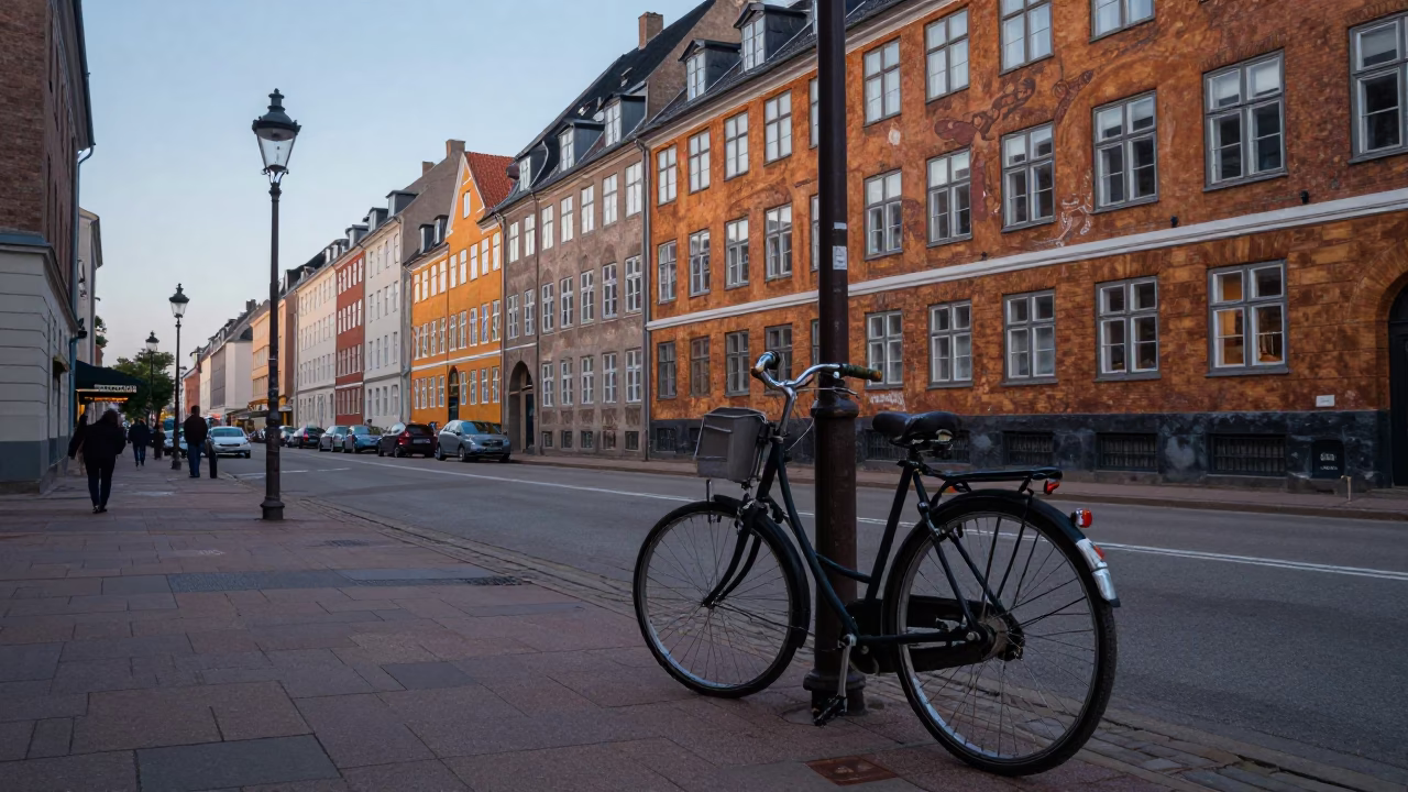 Copenhagen Early Evening Street Scene with Vintage Charm and Local Details in in Copenhagen, Denmark
