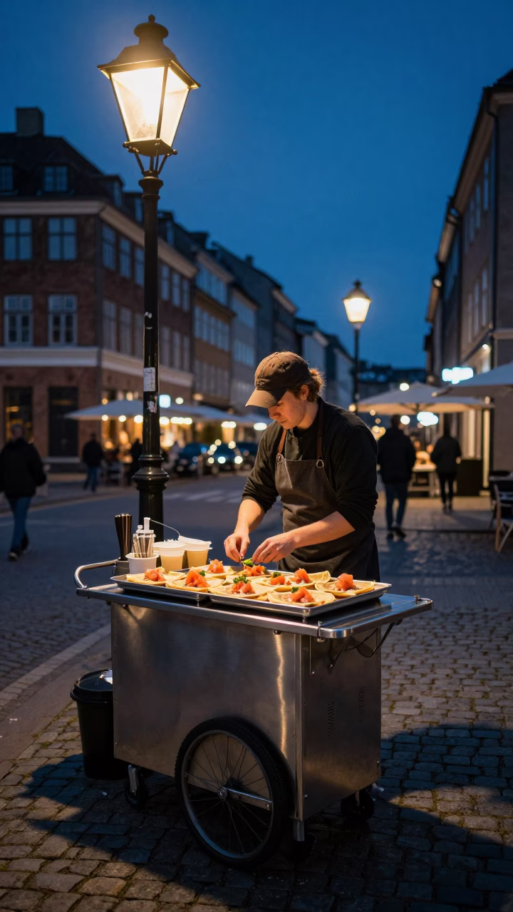 Copenhagen Food Scene at Midnight Light in in Copenhagen, Denmark