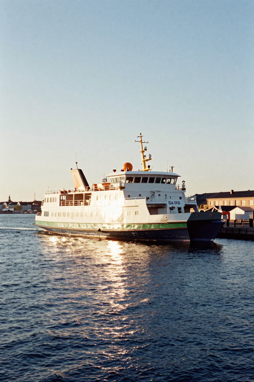 Copenhagen Harbor Chain Ferry Crossing Clear Late Afternoon Light in in Copenhagen, Denmark