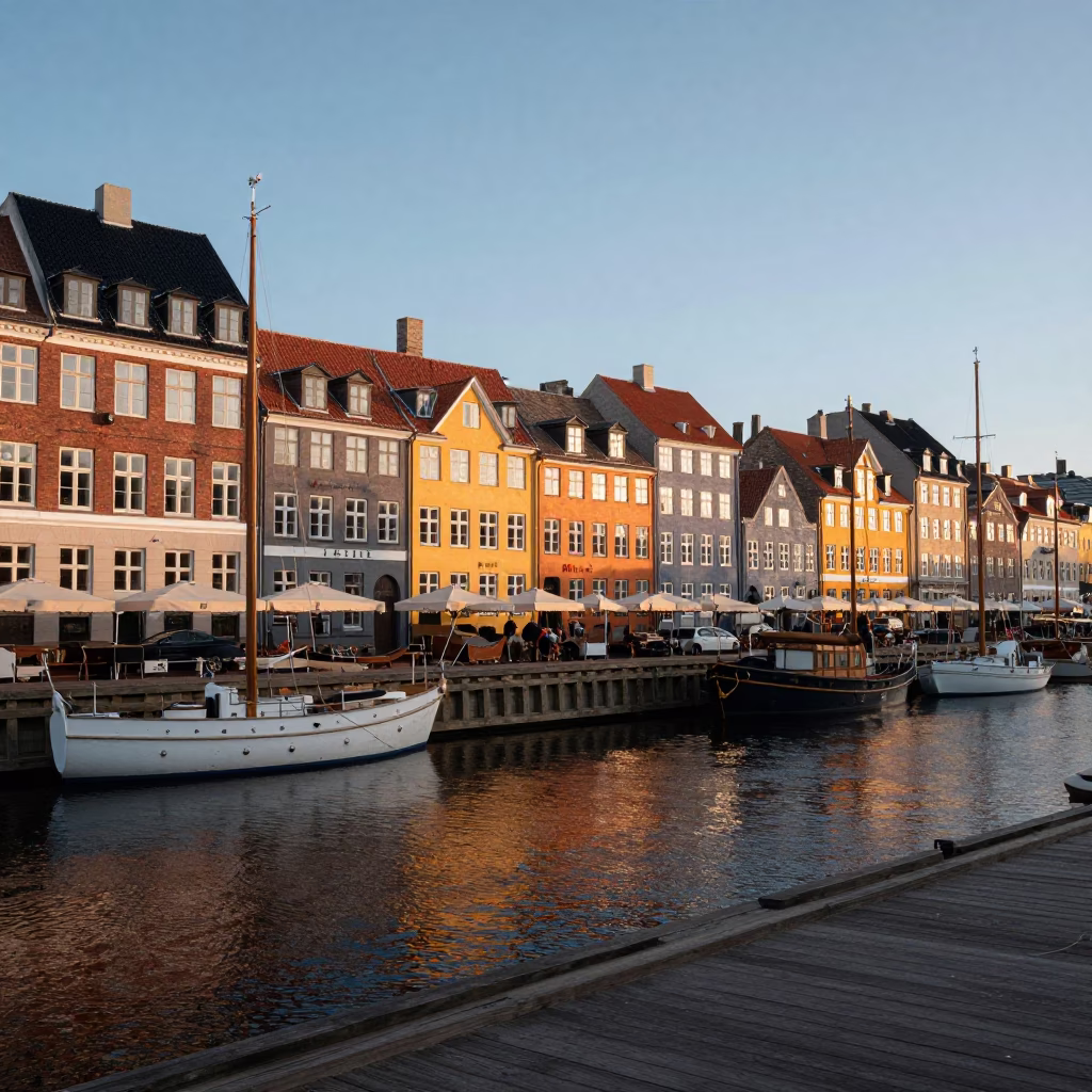 Copenhagen Harbor Evening Light on Window Runner and Deck Chairs in in Copenhagen, Denmark