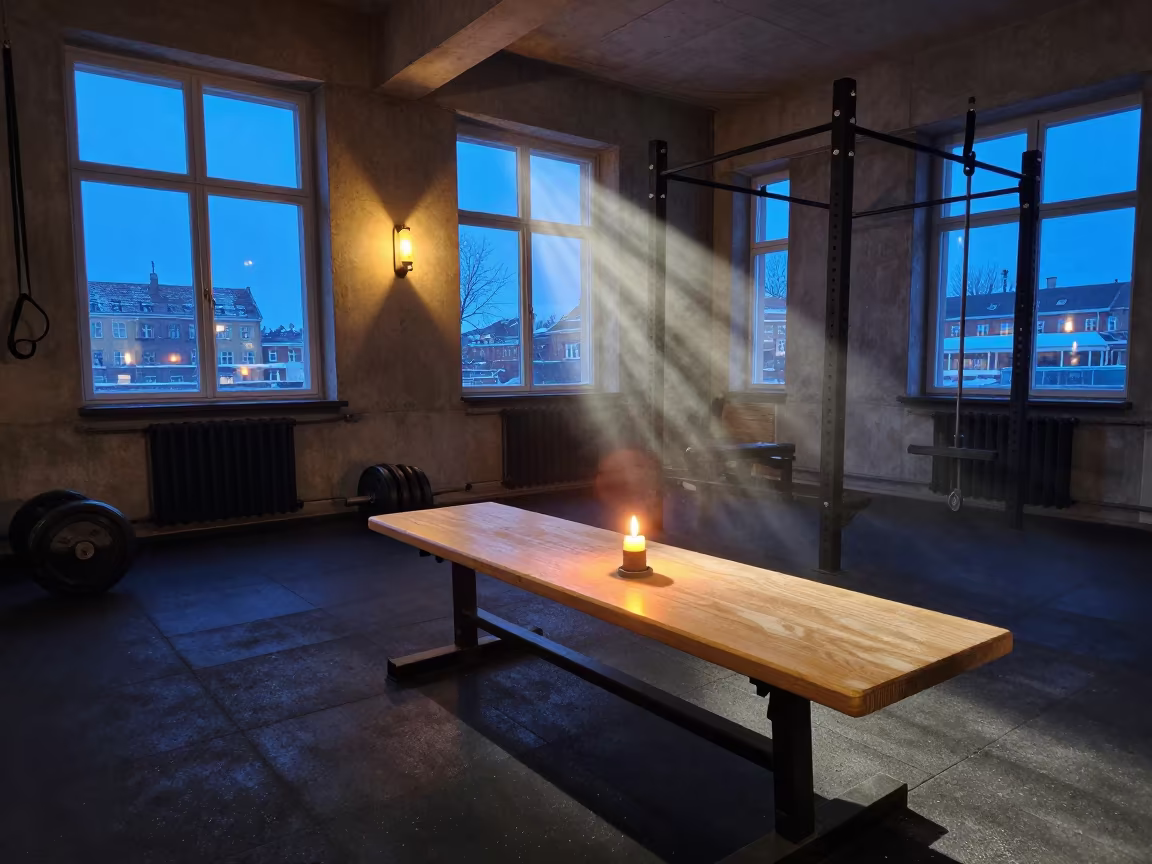 Copenhagen Lap Counter Board Winter Evening in inside a strength room in Vesterbro, Copenhagen