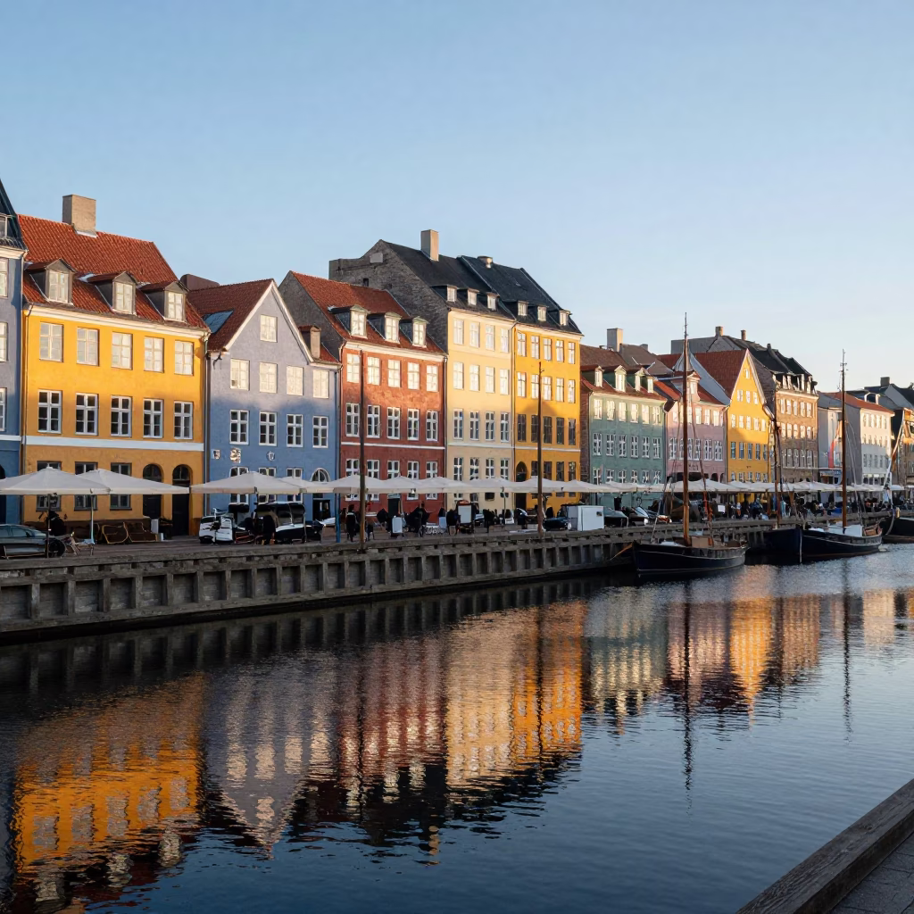 Copenhagen Light Reflecting at First Light Of Dawn in in Copenhagen, Denmark