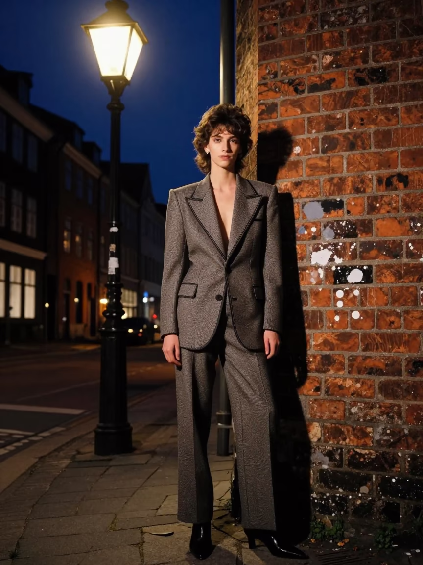 Copenhagen Night Street Scene with Vintage Fashion and Urban Details in in Copenhagen, Denmark