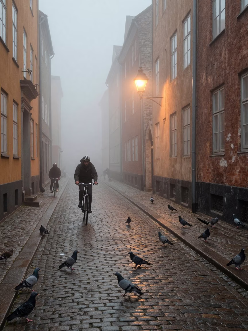 Copenhagen Pigeons at Dawn Light in in Copenhagen, Denmark