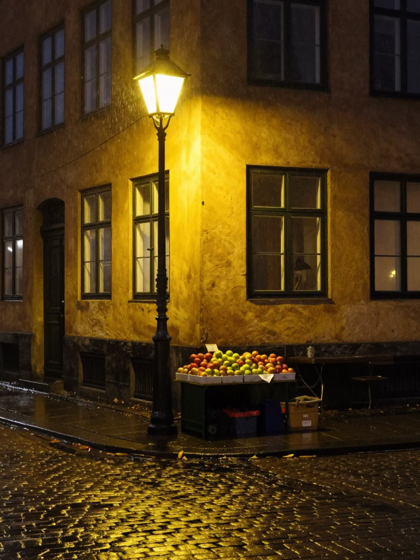 Copenhagen Street Scene at Deep In The Night Light in in Copenhagen, Denmark