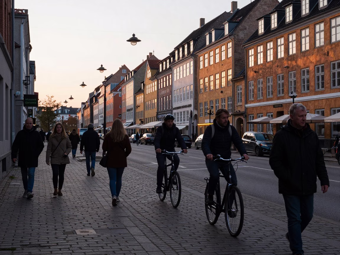 Copenhagen Street Scene at The Early Evening Light in in Copenhagen, Denmark