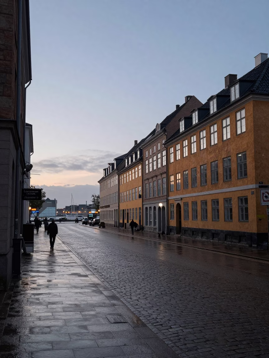 Copenhagen Street Scene at The Early Morning Light in in Copenhagen, Denmark