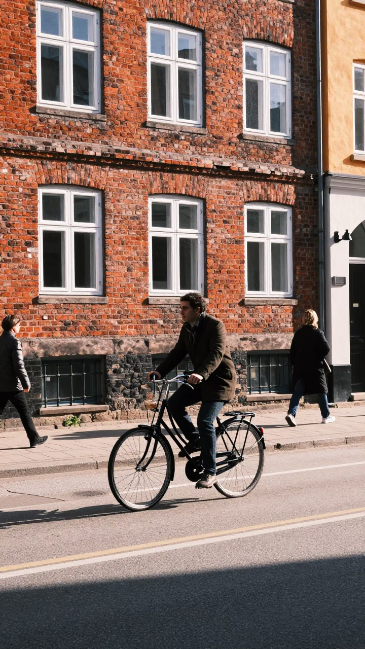 Copenhagen Street Scene Midmorning Light with Vintage Bicycle and Urban Details in in Copenhagen, Denmark