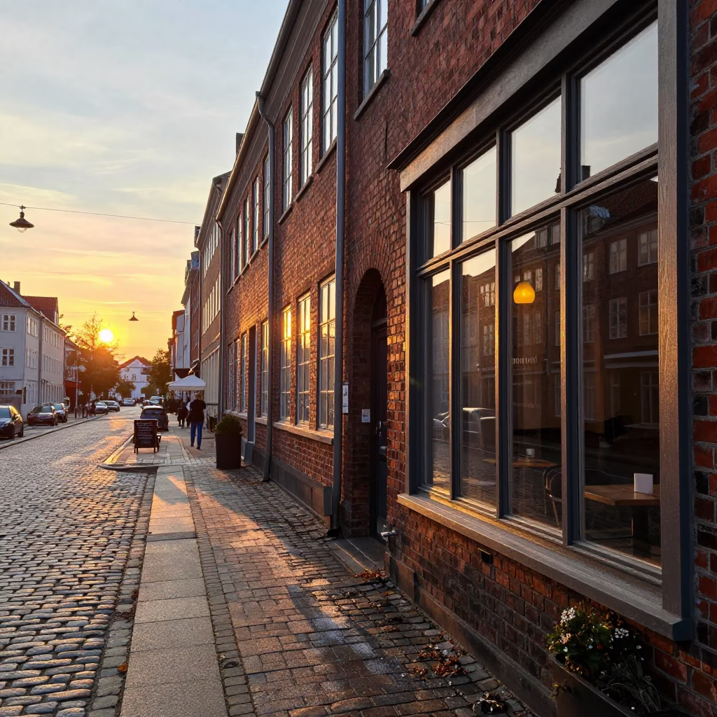 Copenhagen Sunset Street Scene with Condensation and Local Life in in Copenhagen, Denmark