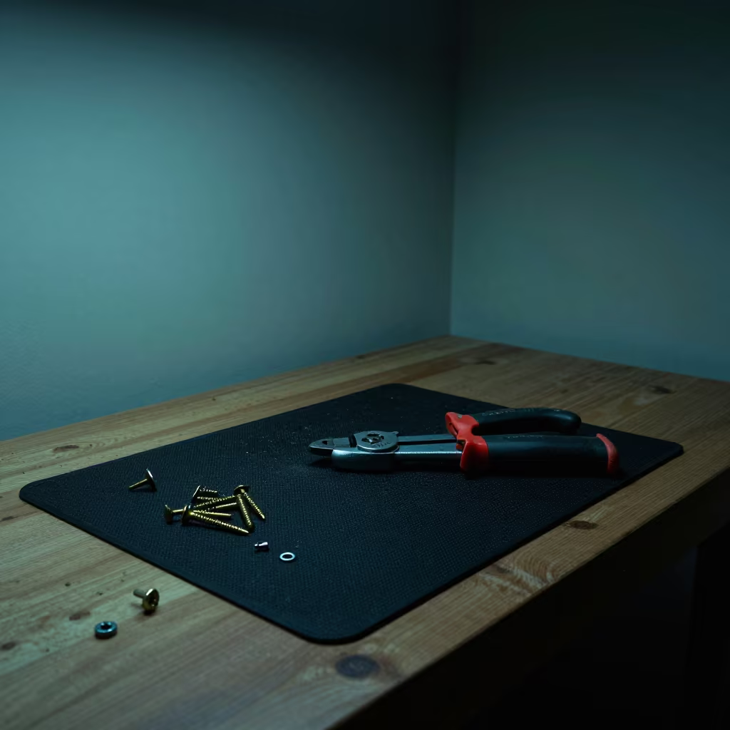 Coping Saw on Workbench in Xi'an Predawn in on a wooden workbench in Xian