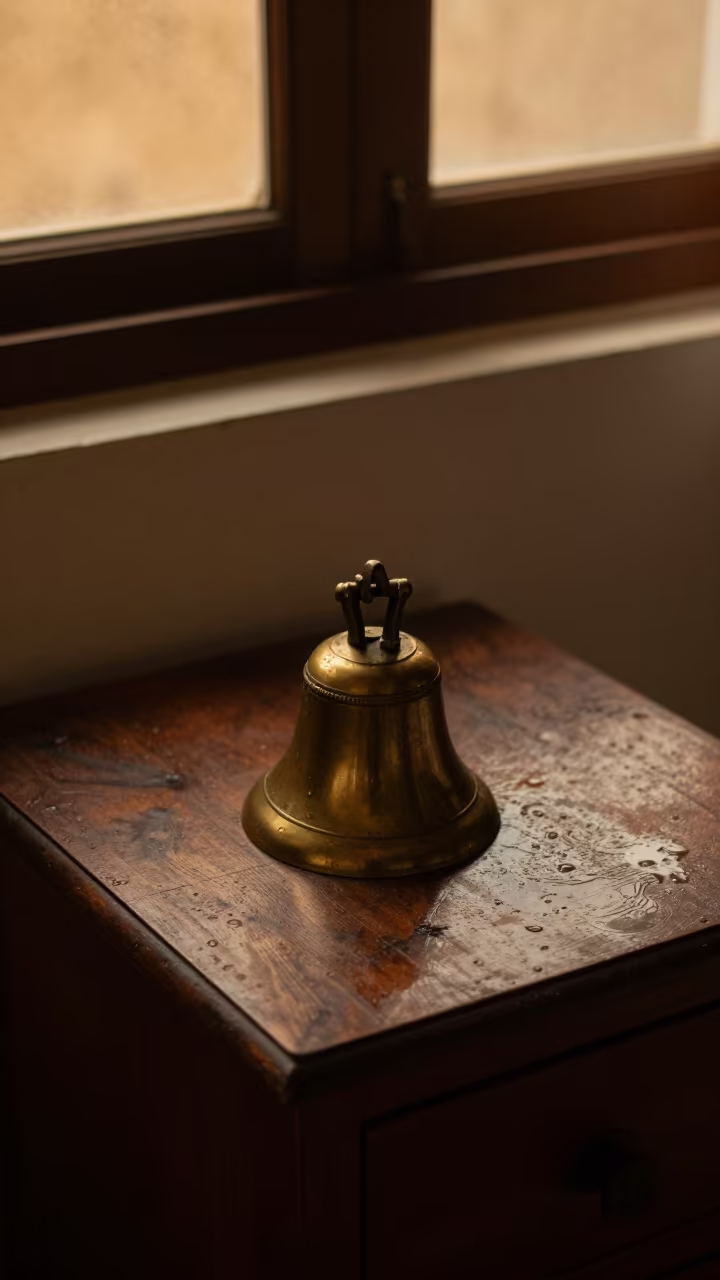 Copper Bell on Bedside Table Cebu in on a bedside table in Cebu