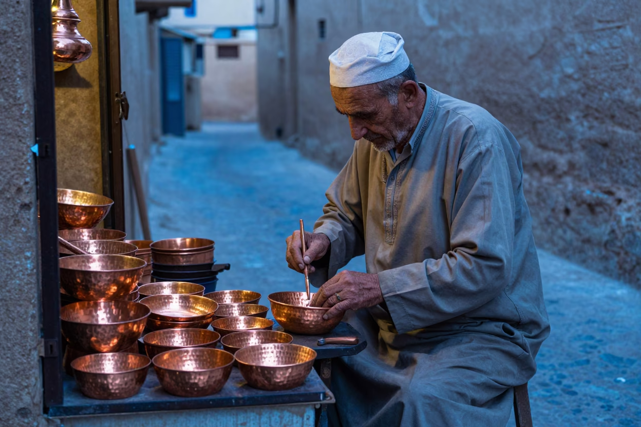 Copper Bowls in Fez in in Fez, Morocco