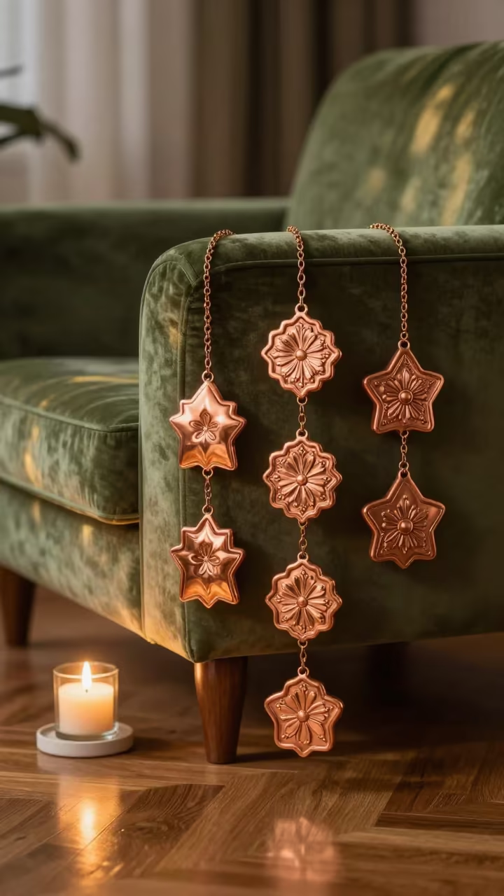 Copper Cookie Molds on Velvet Chair in Chengdu in on a velvet chair near Chengdu