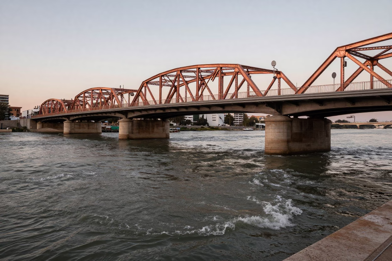Copper Dusk in Valencia Spain Bridge Pier and Ferry Docking with Bicycles in in Valencia, Spain