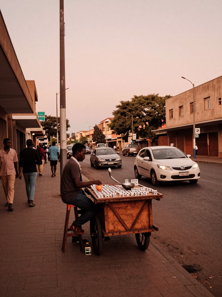 Copper Dusk Street Scene in Johannesburg with Ladle and Dominoes in in Johannesburg, South Africa