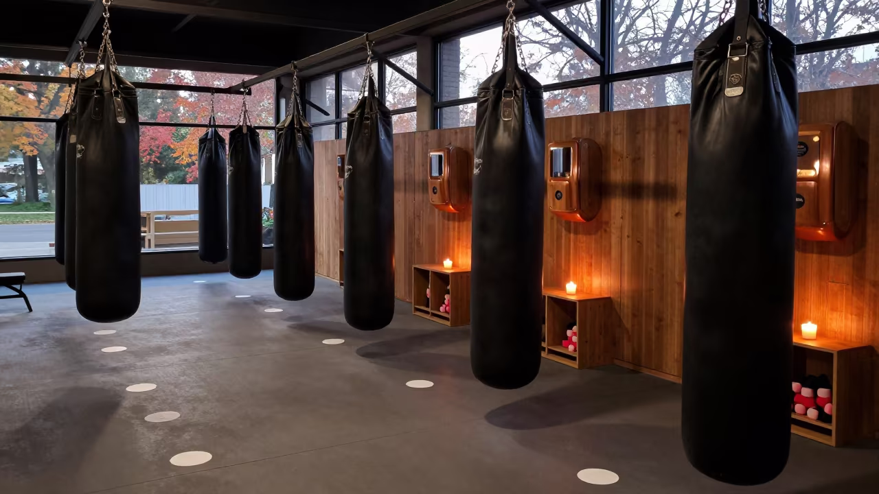 Copper Evening Light in Bordeaux Gym in at a gym check-in desk in Bordeaux