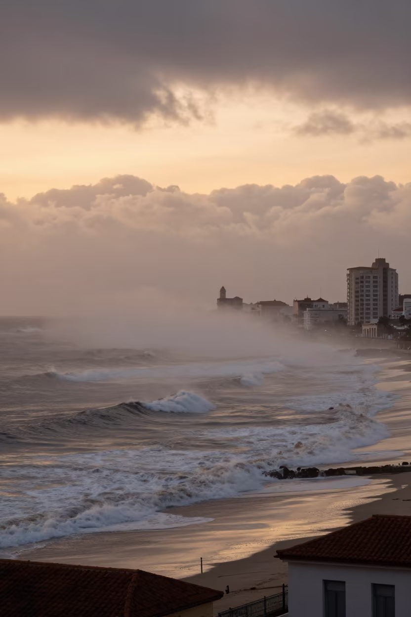 Copper Fog Rolling Over Cold Ocean Near Havana in across a storm-bright plain near Habana Vieja, Havana