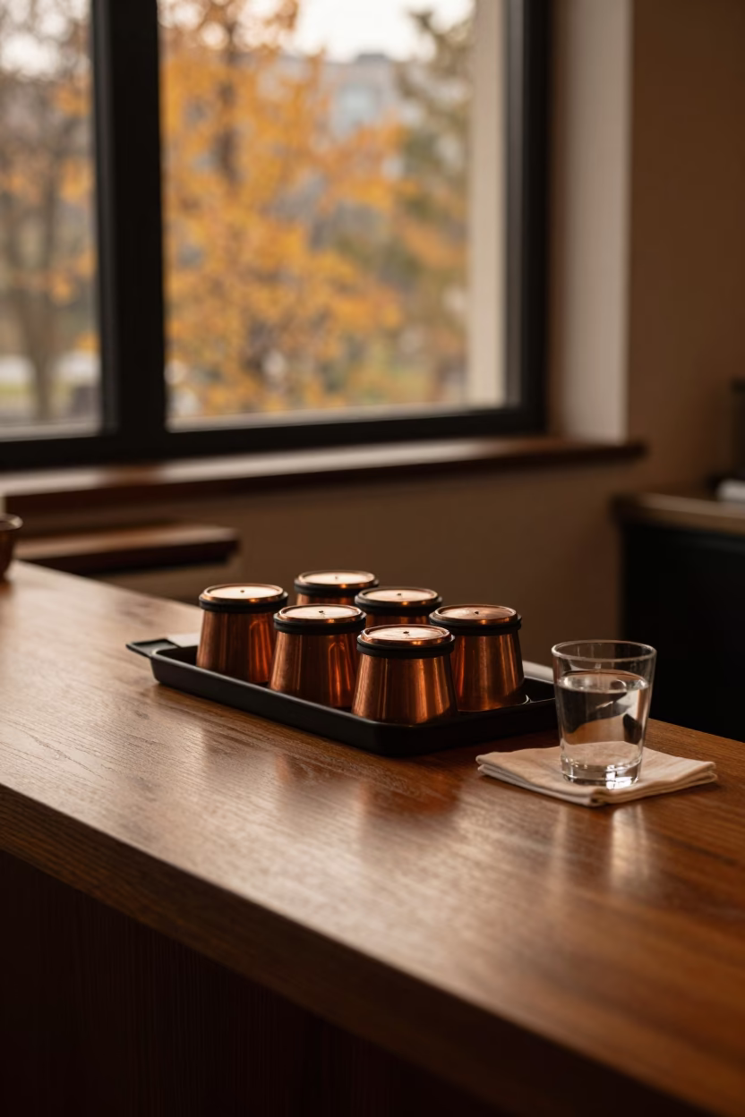 Copper Gasket Tray at Guiyang Hotel Desk in at a reception desk under warm light in Guiyang