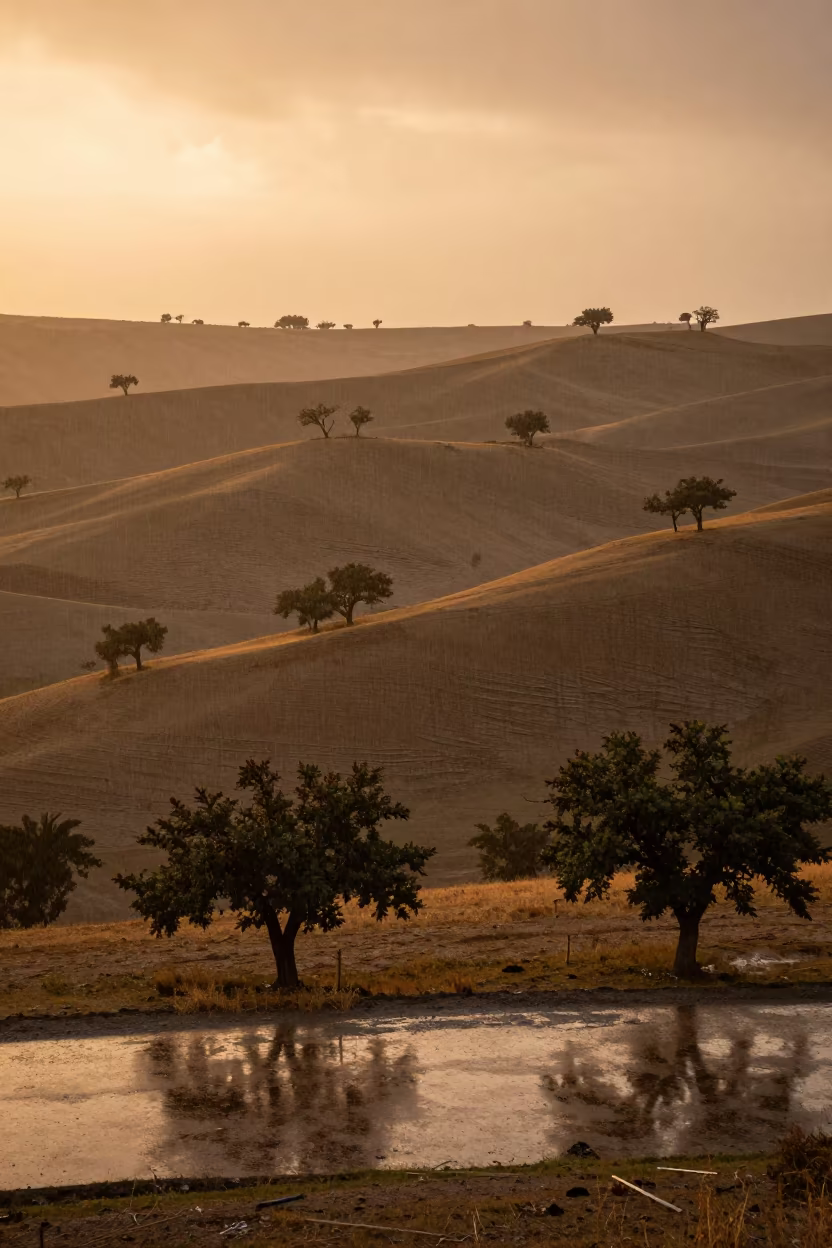 Copper Hills and Oaks in Monsoon Rain in near Sivas