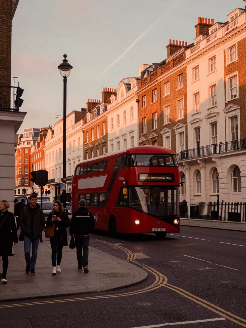 Copper Hour Street Scene in London UK with Vintage 1970s Aesthetic and Local Life in in London, United Kingdom