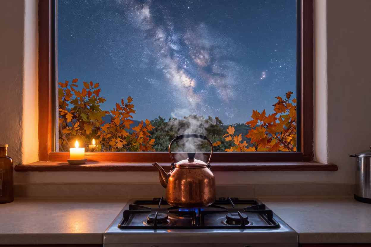 Copper Kettle Steam Milky Way Breakfast in in a breakfast nook in Santiago de Querétaro