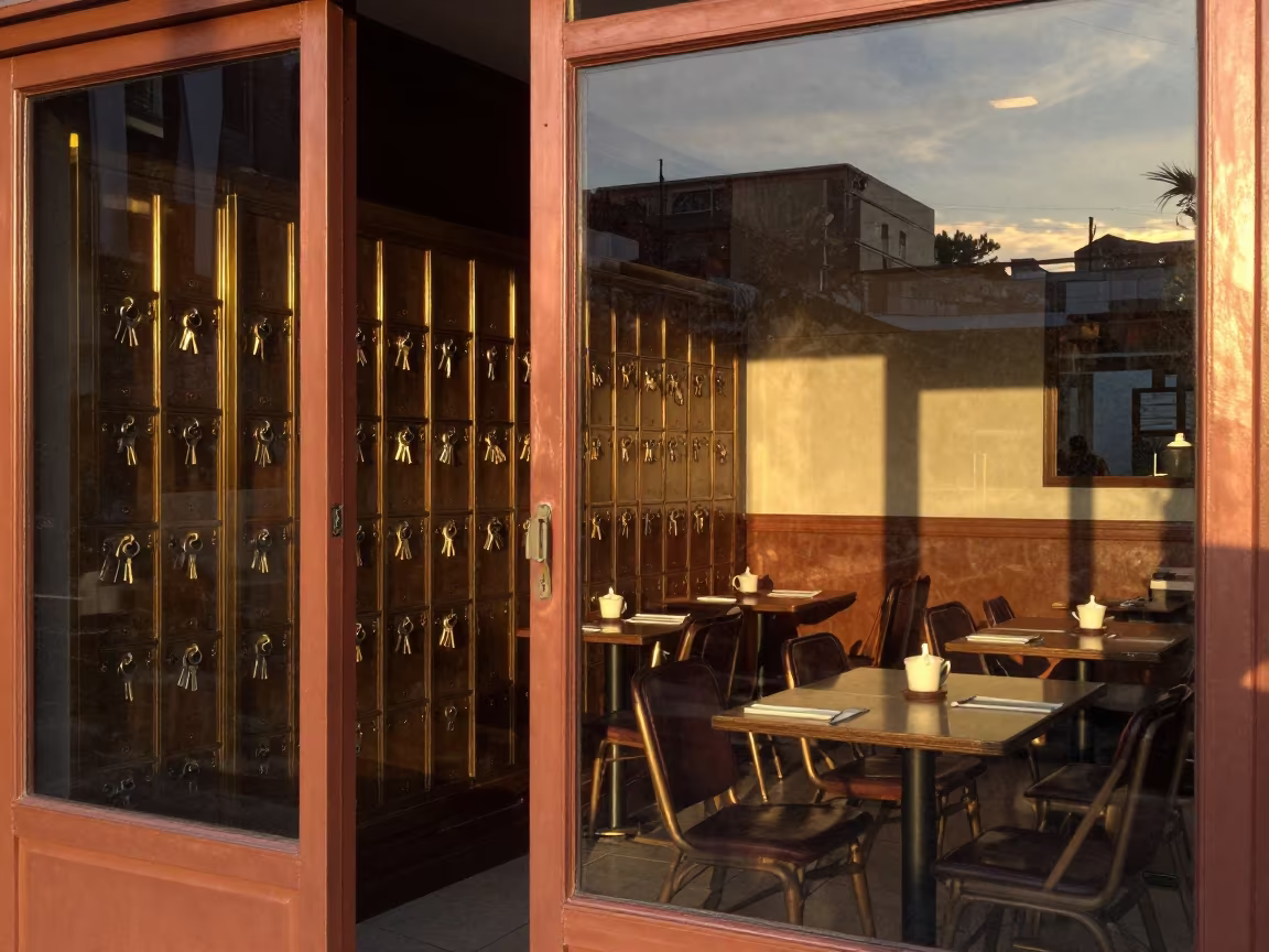 Copper Key Locker Before Breakfast Service in inside a breakfast room before opening near Porto Alegre