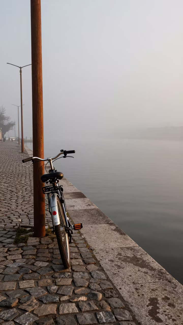 Copper Light Bicycle Harbor Sarajevo Fog in beside a fogbound harbor mouth near Sarajevo