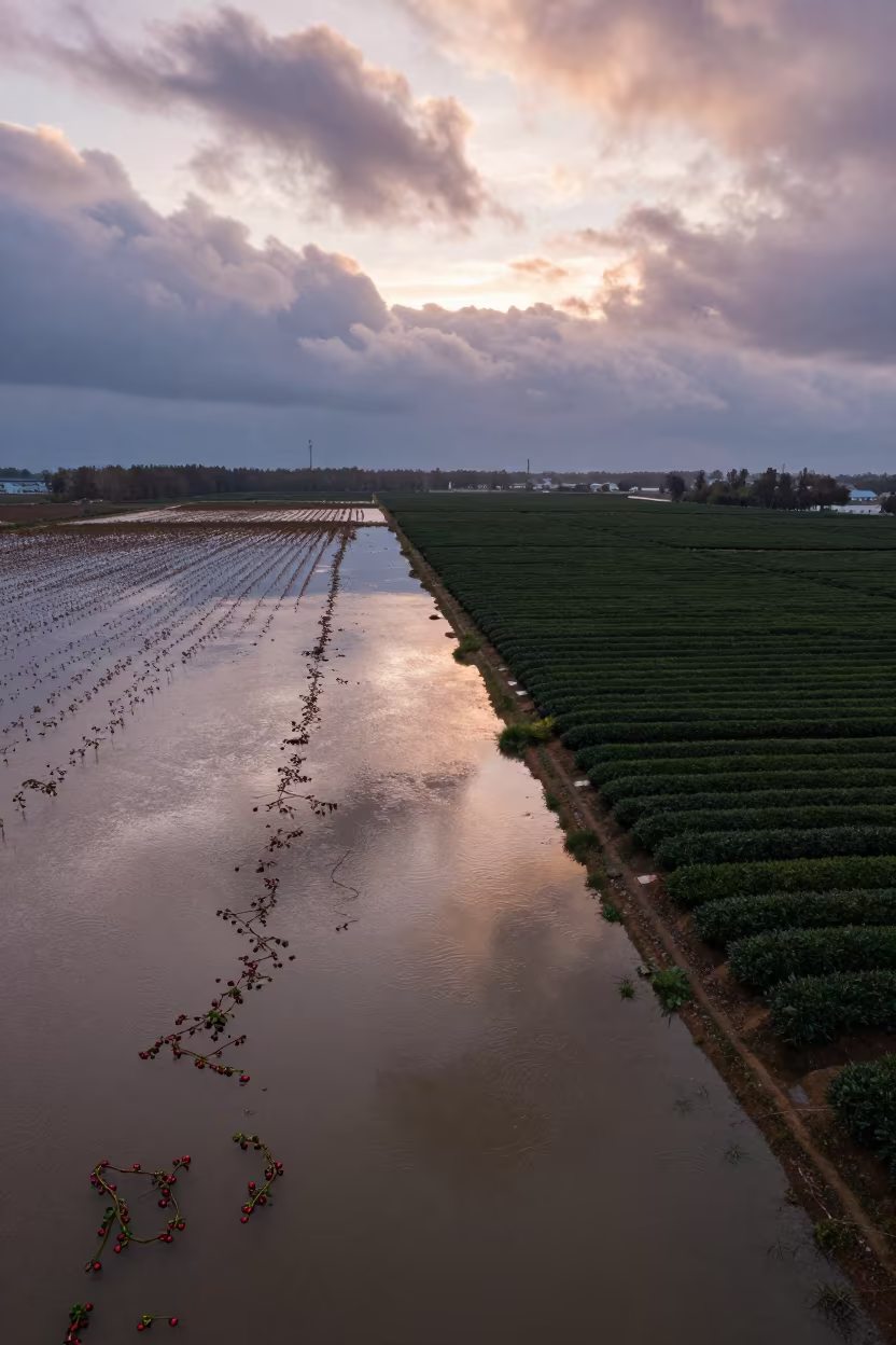 Copper Light on Cranberry Bogs at Tea Plantation Edge in at the edge of a tea plantation in Haikou