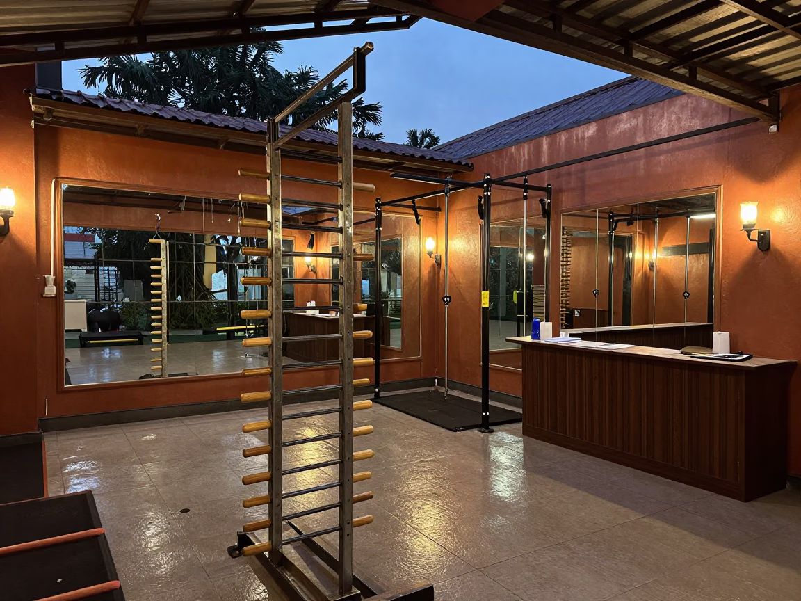 Copper Light on Dowel Rack in Chittagong Gym in inside a climbing gym warmup zone in Chittagong