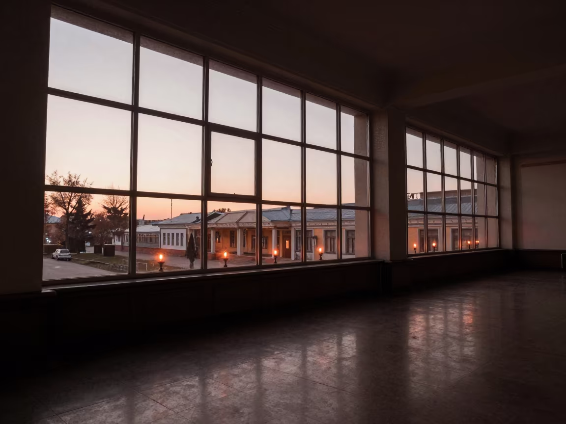 Copper Light Geometric Window Grids Pavlodar Terminal in inside a restored train terminal in Pavlodar