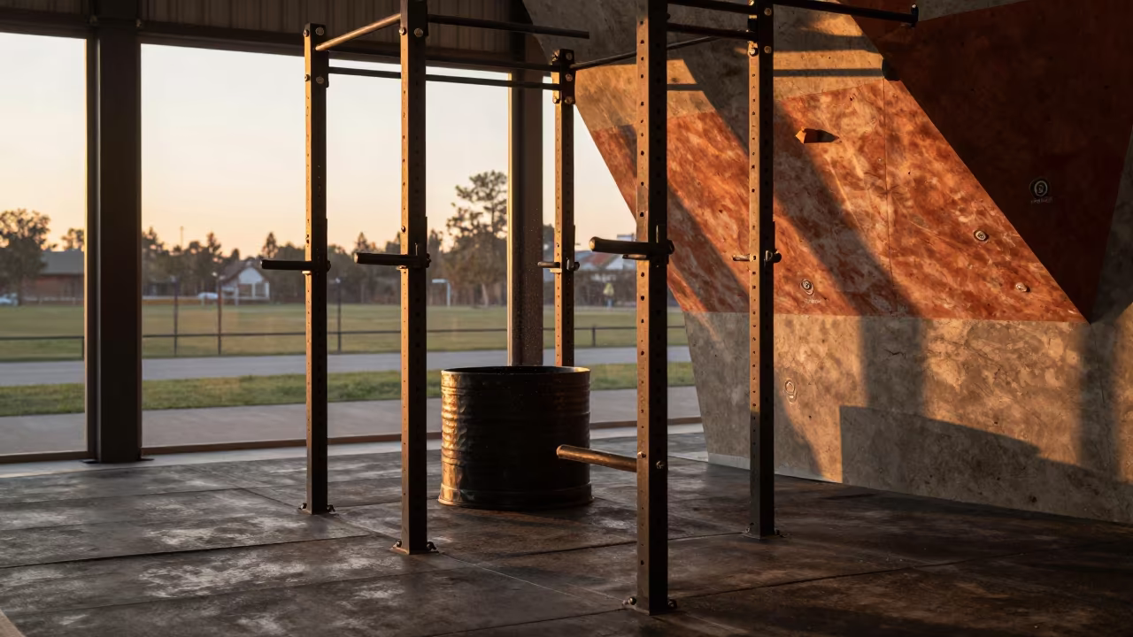 Copper Light on Gym Rack in Yaounde in inside a climbing gym warmup zone in Yaounde
