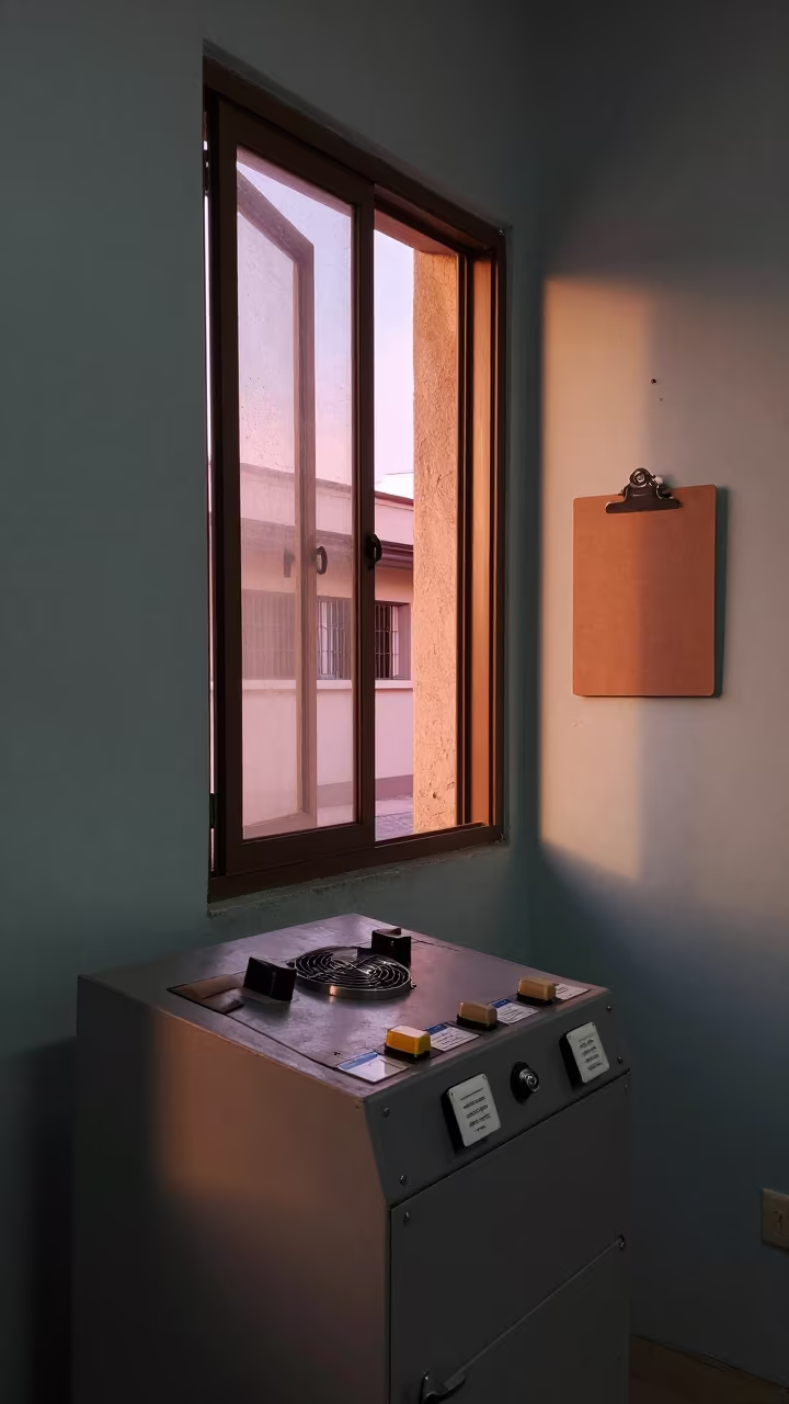 Copper Light on Havana Dock Control Pedestal in inside a dispatch office above the dock in Miramar, Havana