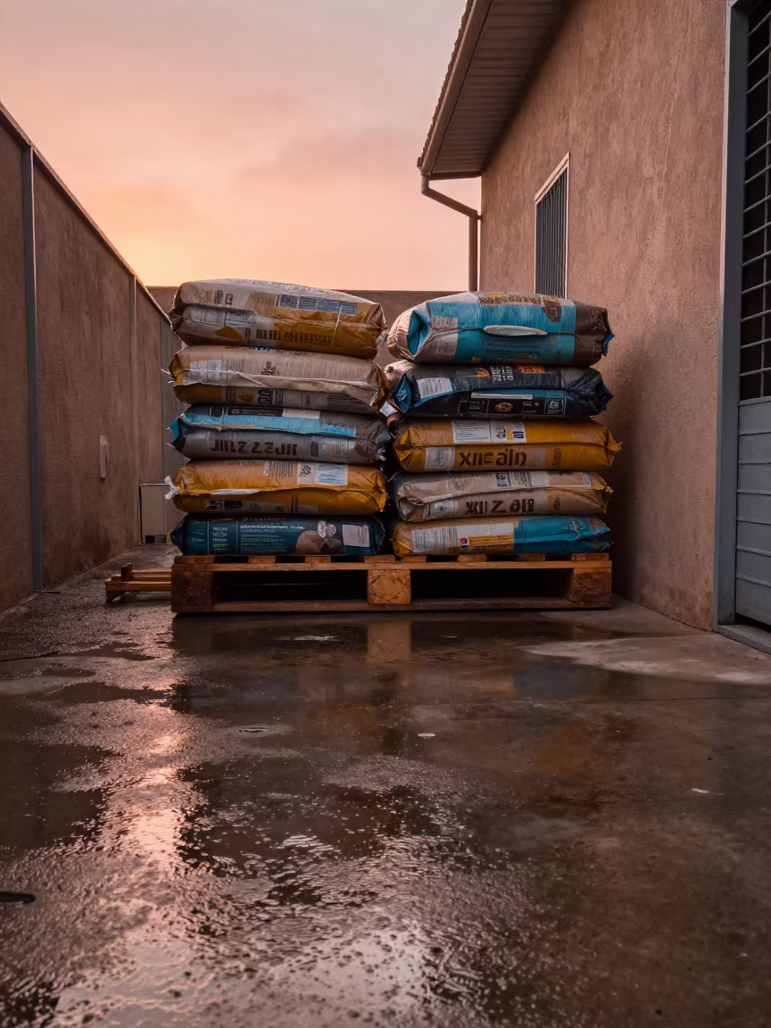 Copper Light on Kibble Pallet in Kennel Corridor in in a boarding kennel corridor in Jizan