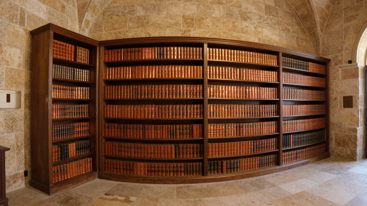 Copper Light on Leather Manuscripts Valencia Chapel in inside a stone chapel in Valencia