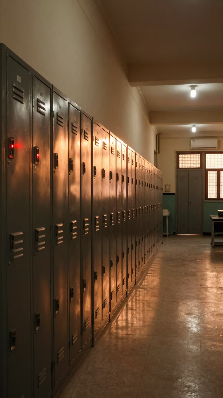 Copper Light on Lockers Near Cairo Lab Exit in in a school laboratory near Islamic Cairo, Cairo