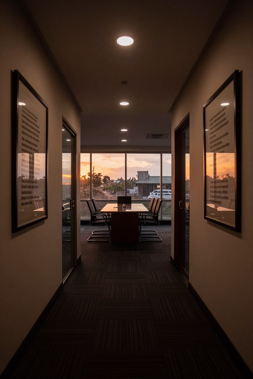 Copper Light Office Hallway Bandung Meeting in at a boardroom table before a meeting in Bandung