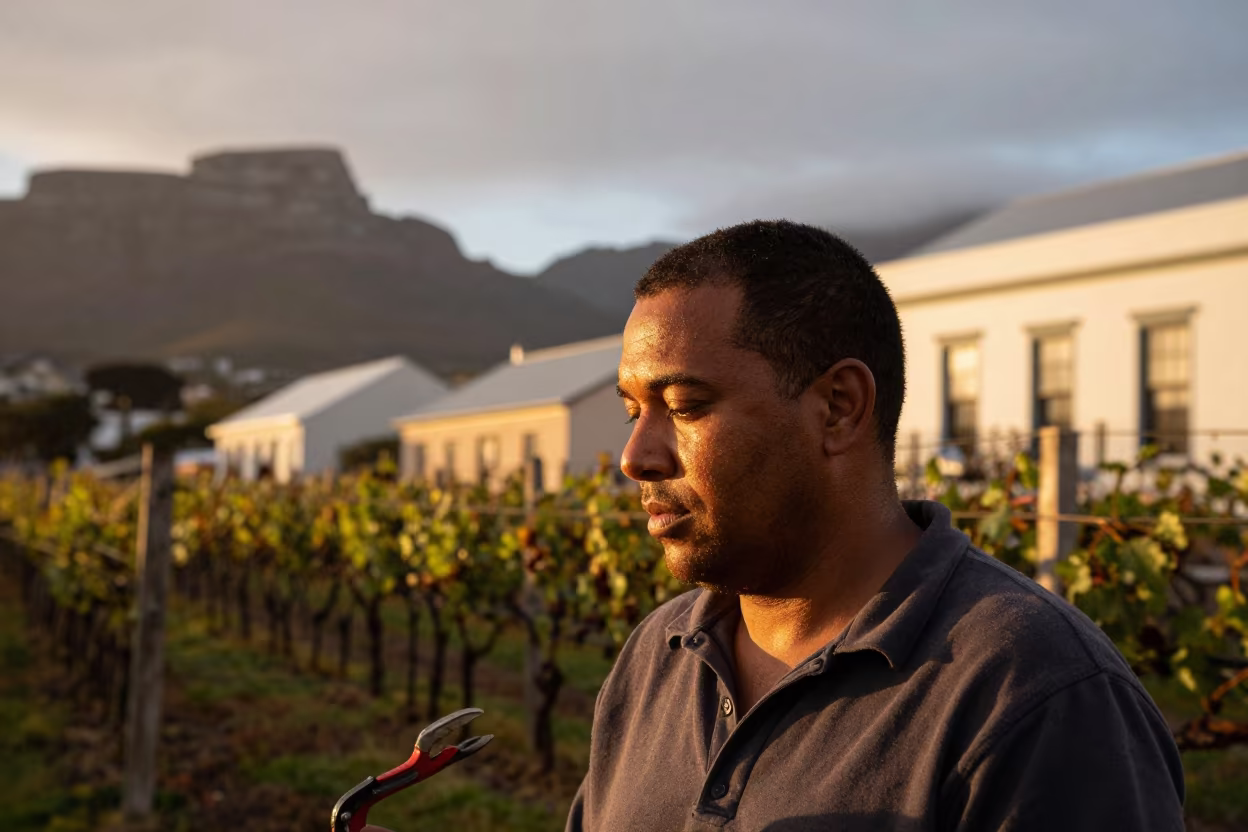 Copper Light Portrait of Vineyard Pruner Cape Town in in the old quarter in Cape Town