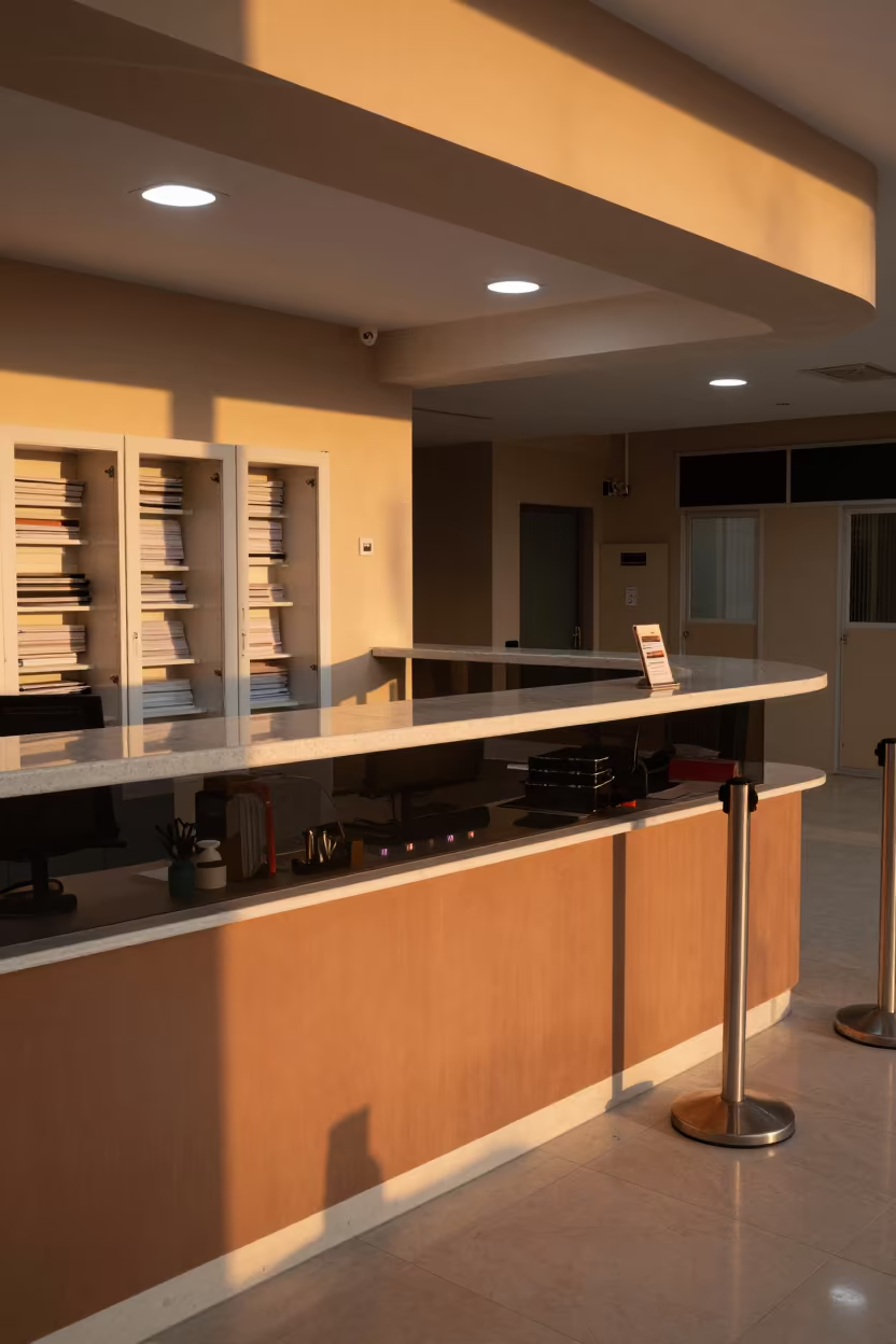 Copper Light Reception Queue Stanchion Gaziantep Office in at an office reception desk in Gaziantep