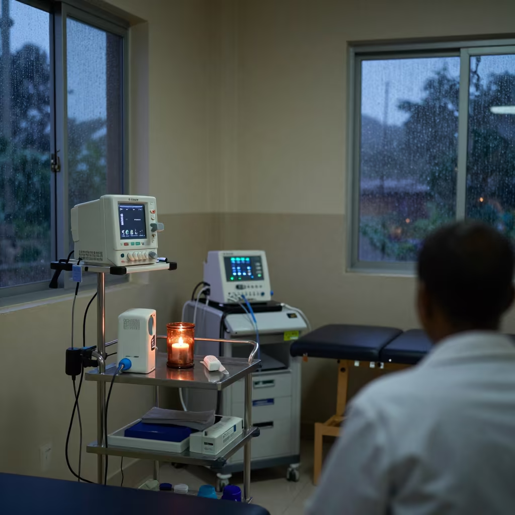 Copper Light on Respiratory Therapy Cart in inside a rehabilitation therapy room in Mbarara