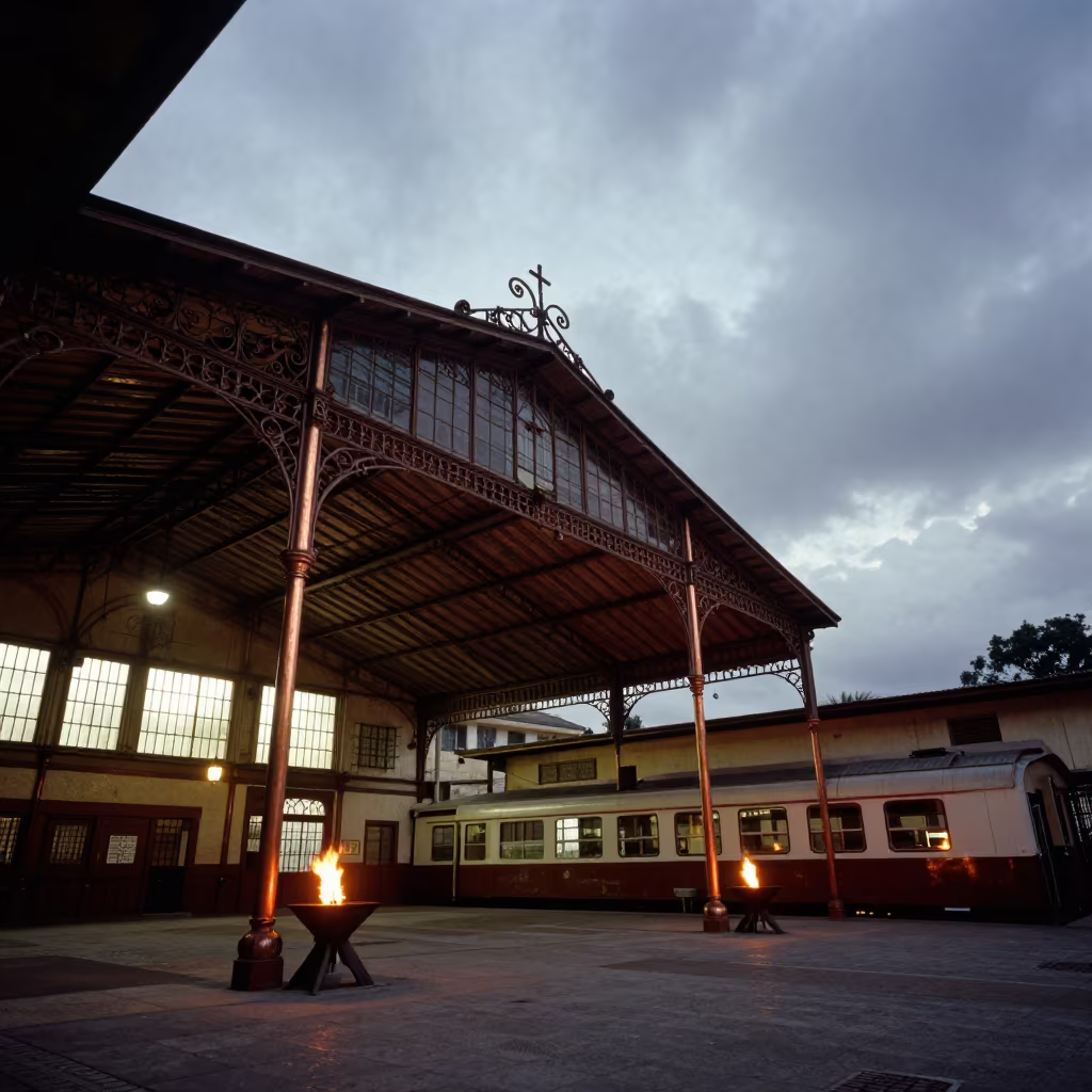 Copper Light in Restored Train Terminal Market Hall in inside a restored train terminal near Coatzacoalcos