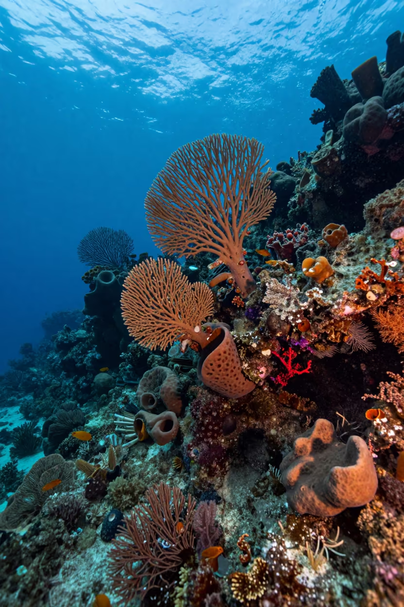 Copper Light on Sponge Reef Near Denpasar in beside a reef crevice under clear water near Denpasar