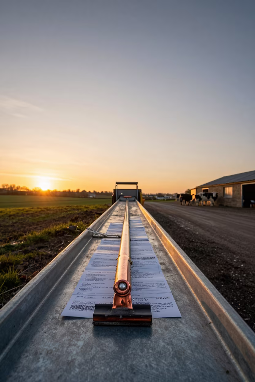 Copper Light on Stockyard Mineral Tickets in at a stockyard loading ramp in the Cotswolds