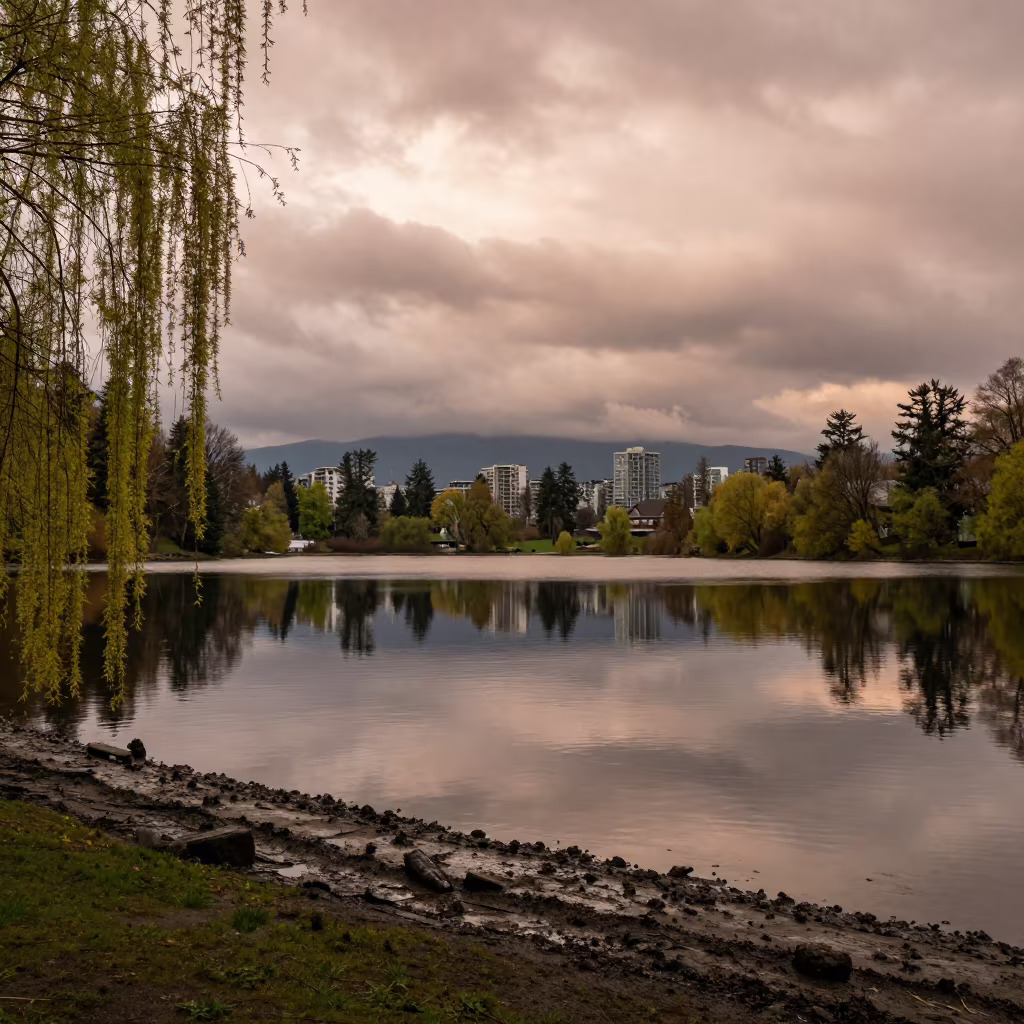 Copper Light Over Vancouver Oxbow Lake Valley in near Chinatown, Vancouver