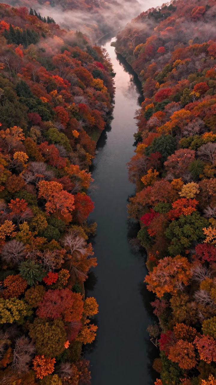 Copper Light Winding River Autumn Forest Taoyuan in near Taoyuan