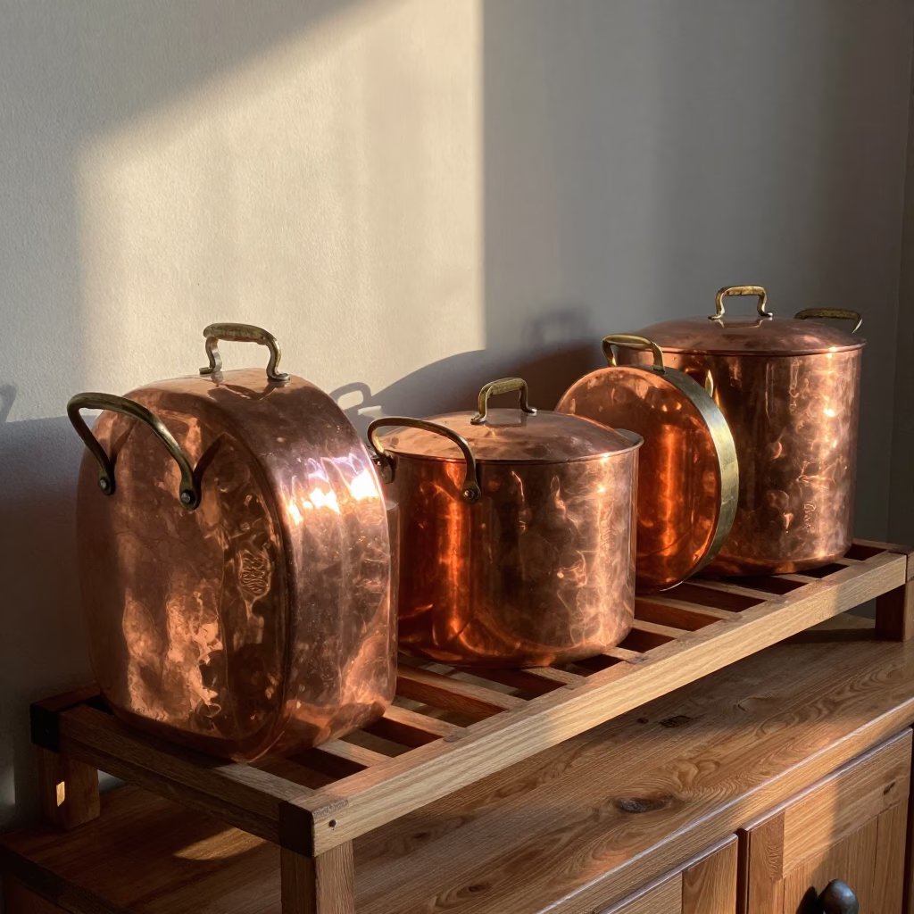 Copper Pots Catching Light in Vienna in in Vienna, Austria