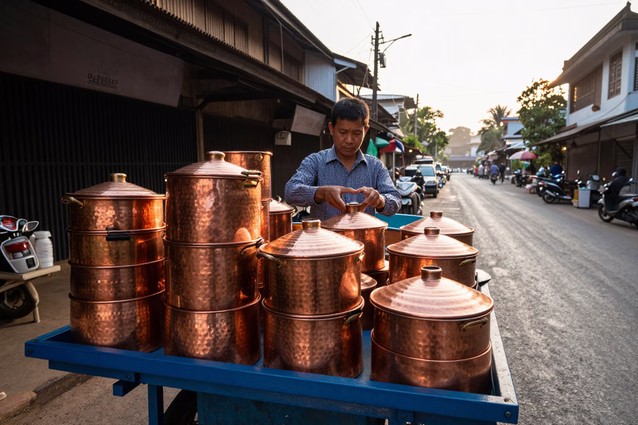 Copper Pots in Chiang Mai in in Chiang Mai, Thailand