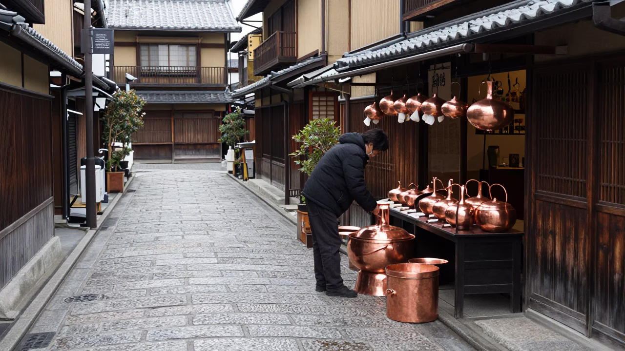 Copper Pots in Kyoto in in Kyoto, Japan