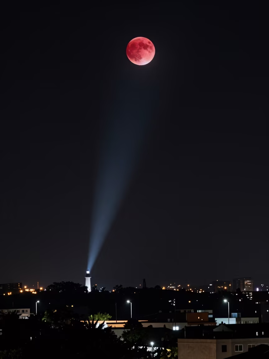 Copper Red Moon Over Ciudad Bolívar Cityscape in near Ciudad Bolívar