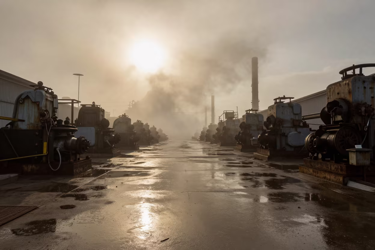 Copper Smelter Yard Sulfur Haze Late Afternoon in inside a grain elevator near Maceio